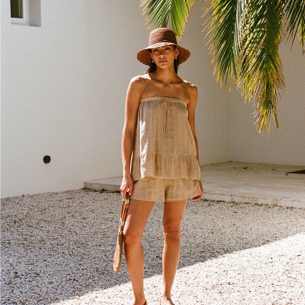 High Waist Linen-Blend Set in Tan